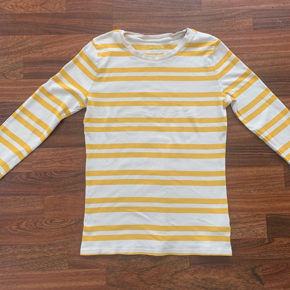Merona Ultimate Supreme LS T-Shirt Top Women’s Medium Yellow White Stripes